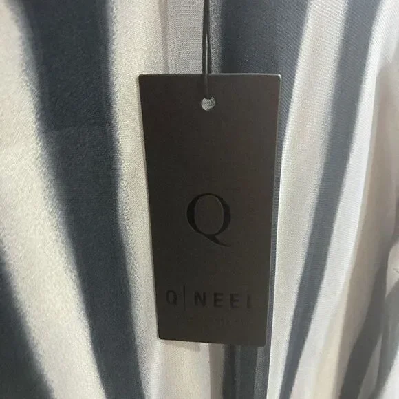 Q Neel 14 Gray Ivory Stripe Dress Set Art To Wear Lagenlook Sheer Wavy - Picture 7 of 7